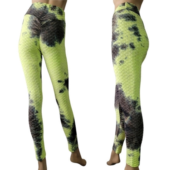 Tik Tok Tye Die Anti-Cellulite Neon Green Leggings - Picture 2 of 9